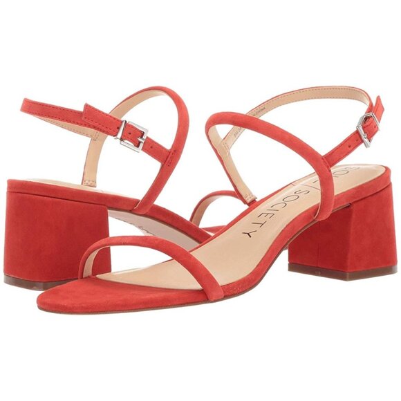 Sole Society Red Saunye Strappy Sandals Open Toe Block Heels Leather Size  10 - Picture 1 of 7